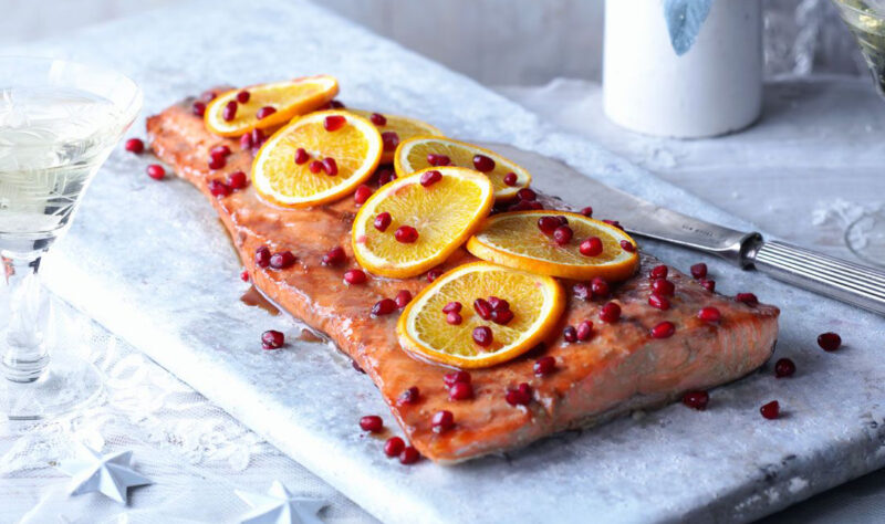 Orange pomegranate salmon