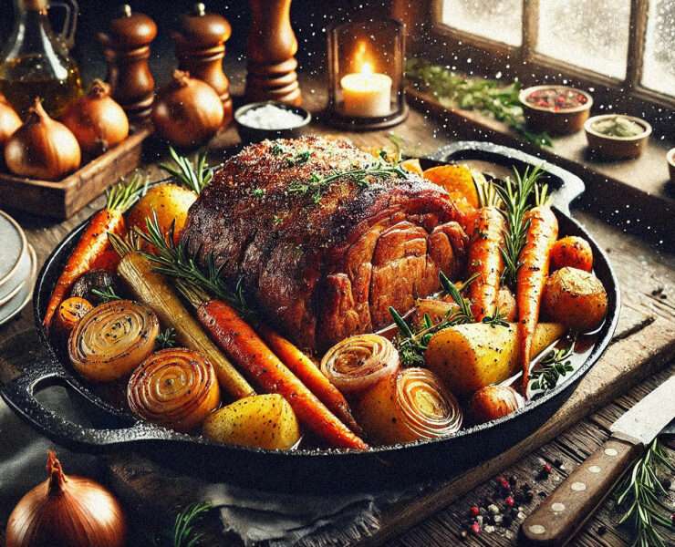 pork shoulder pot roast with winter vegetables