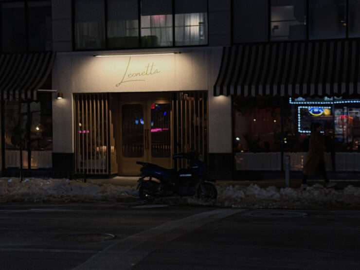 Leonetta restaurant exterior on Lexington Avenue in Midtown Manhattan at night.