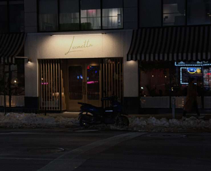 Leonetta restaurant exterior on Lexington Avenue in Midtown Manhattan at night.