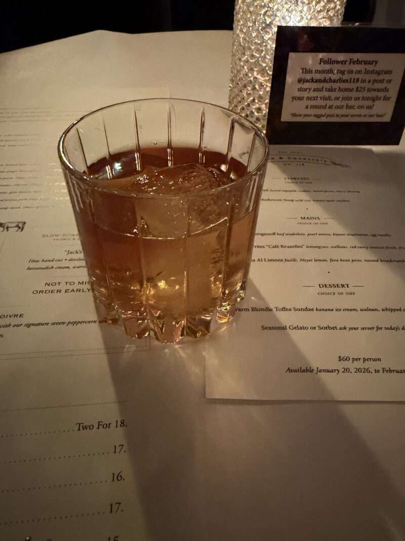 west-village-jack-charlies-decoy-drink Decoy cocktail with duck fat infused bourbon at Jack & Charlie’s No. 118.